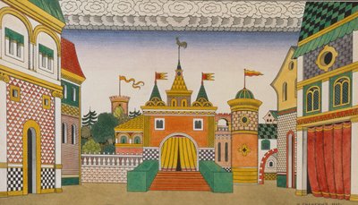 Schets voor de opera, De Gouden Haan, door Nikolai Rimsky-Korsakov (1844-1908), 1909 door Ivan Yakovlevich Bilibin
